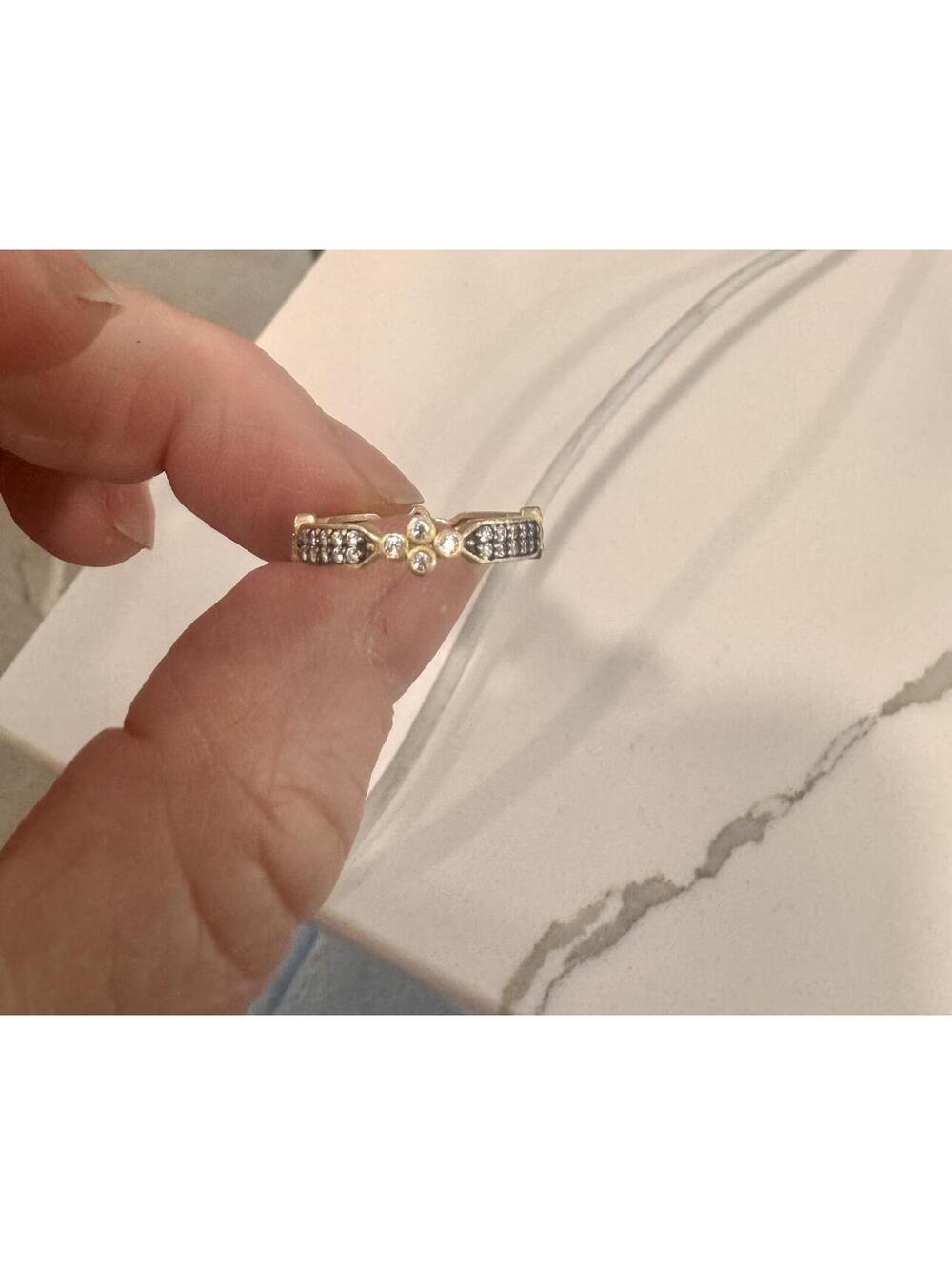 Frieda Rothman stacking ring size 6 sterling with gold and black pave